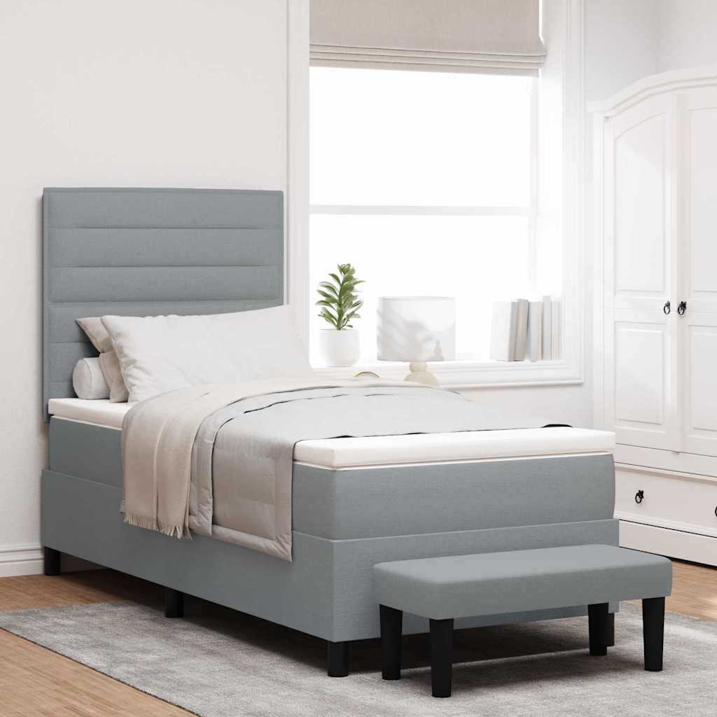 Box spring bed with blue headboard 100 x 200 cm fabric