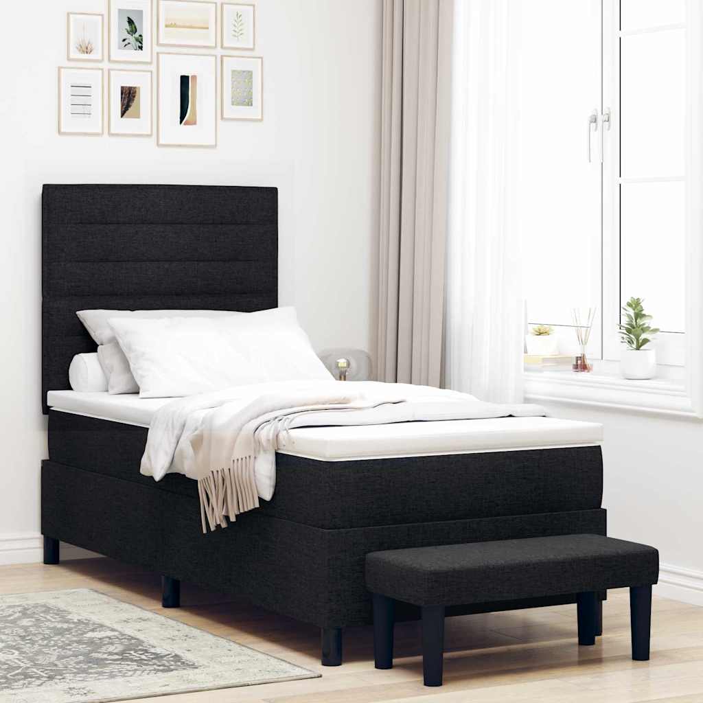 Box spring bed with blue headboard 100 x 200 cm fabric