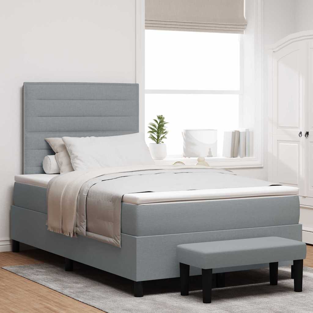 Box spring bed with blue headboard 100 x 200 cm fabric