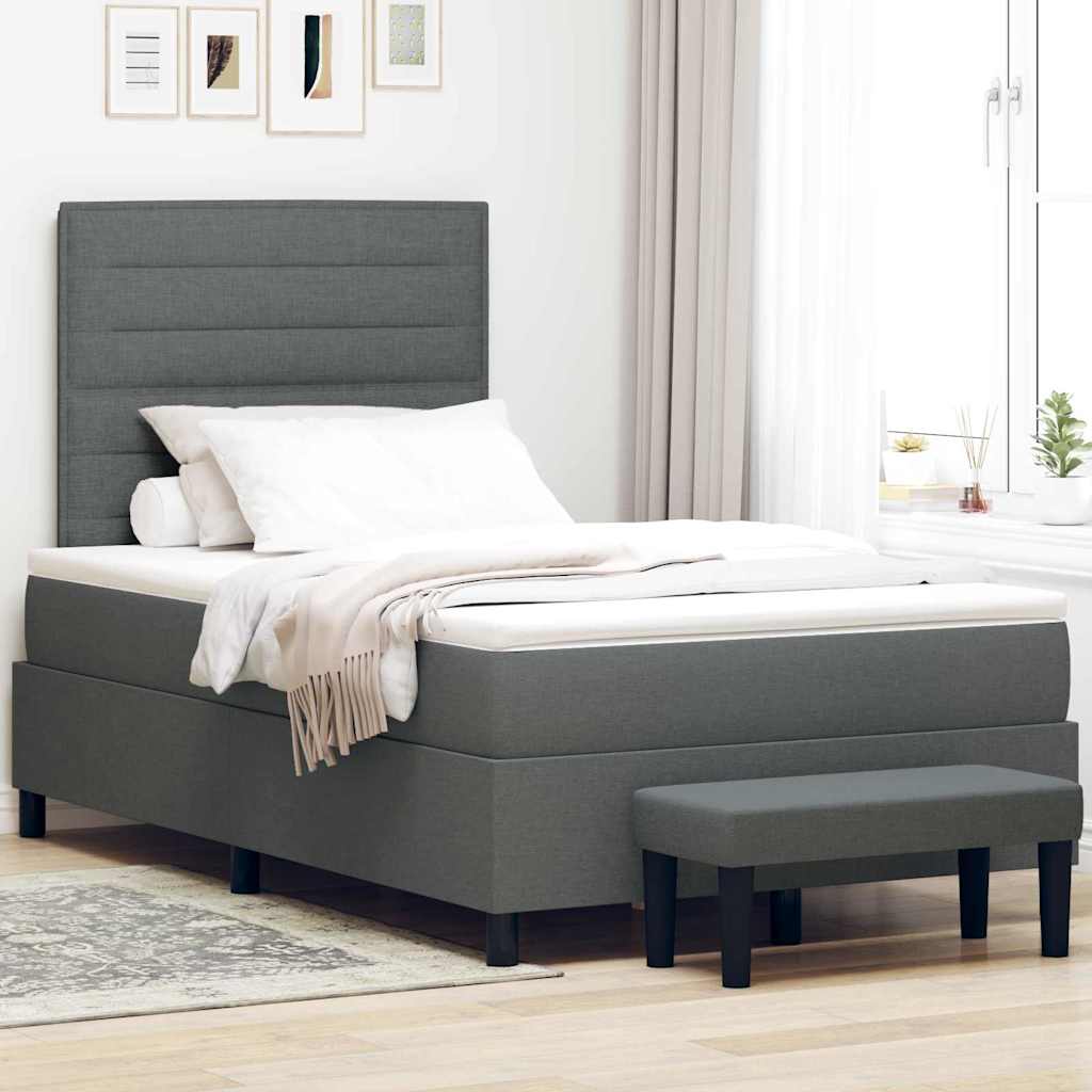 Box spring bed with blue headboard 100 x 200 cm fabric