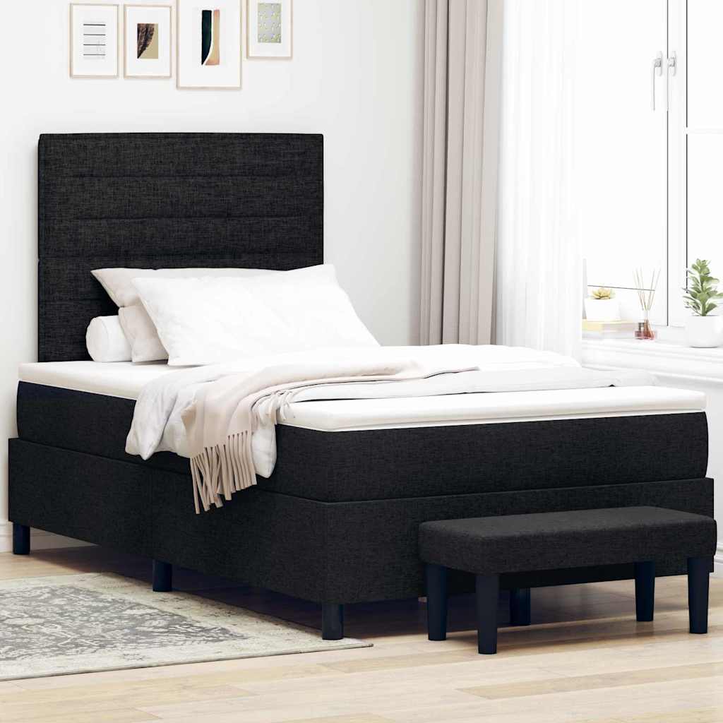 Box spring bed with blue headboard 100 x 200 cm fabric
