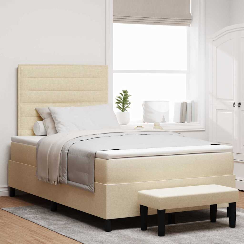 Box spring bed with blue headboard 100 x 200 cm fabric