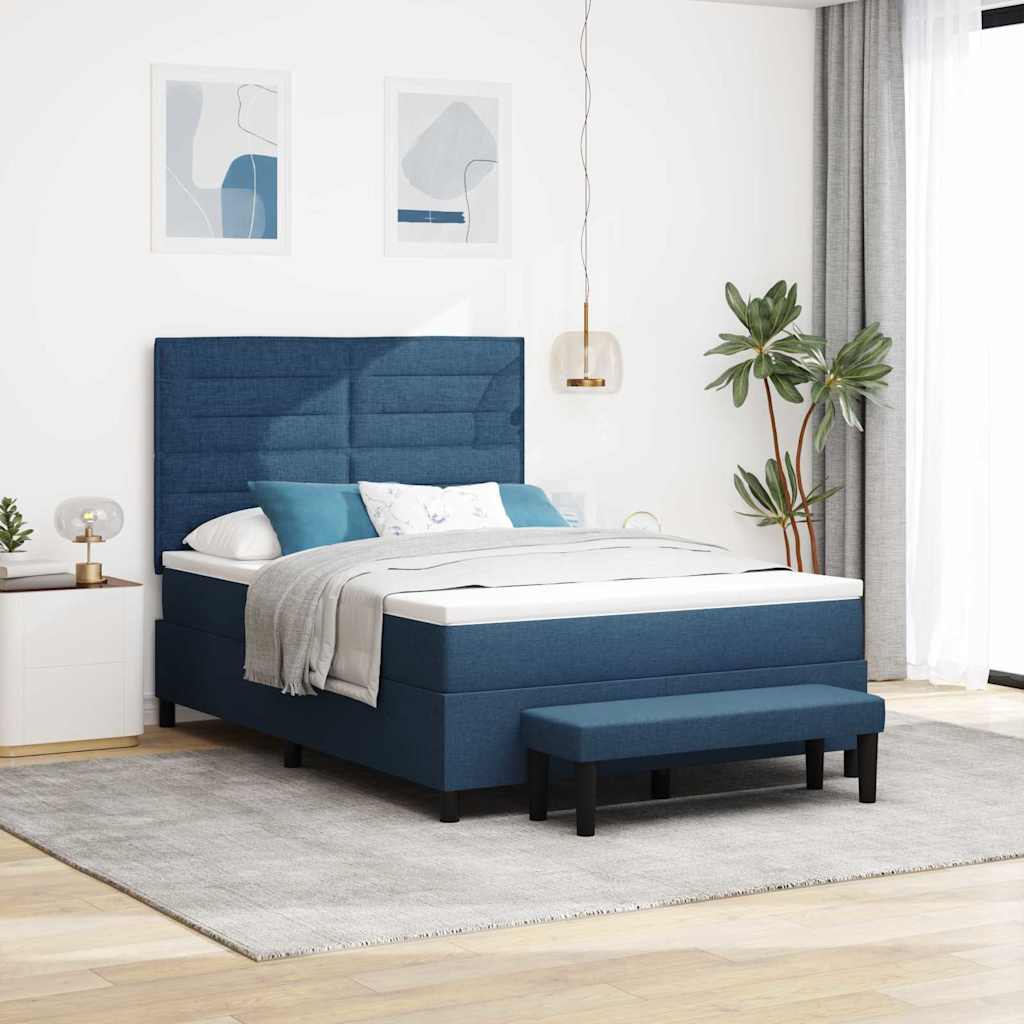 Box spring bed with blue headboard 100 x 200 cm fabric