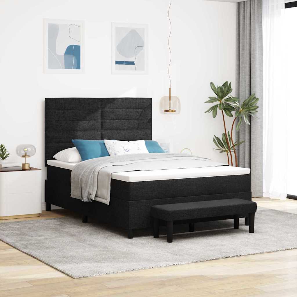Box spring bed with blue headboard 100 x 200 cm fabric