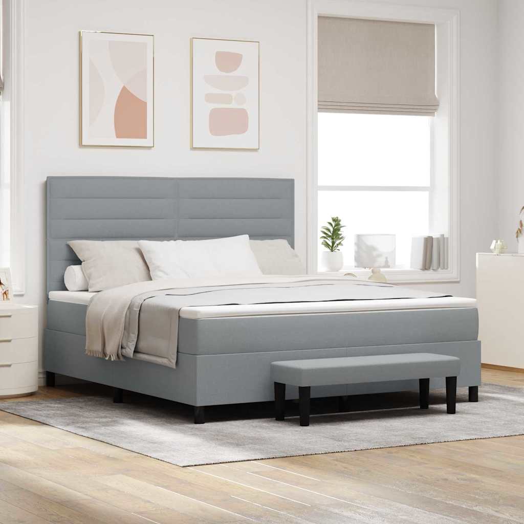 Box spring bed with blue headboard 100 x 200 cm fabric