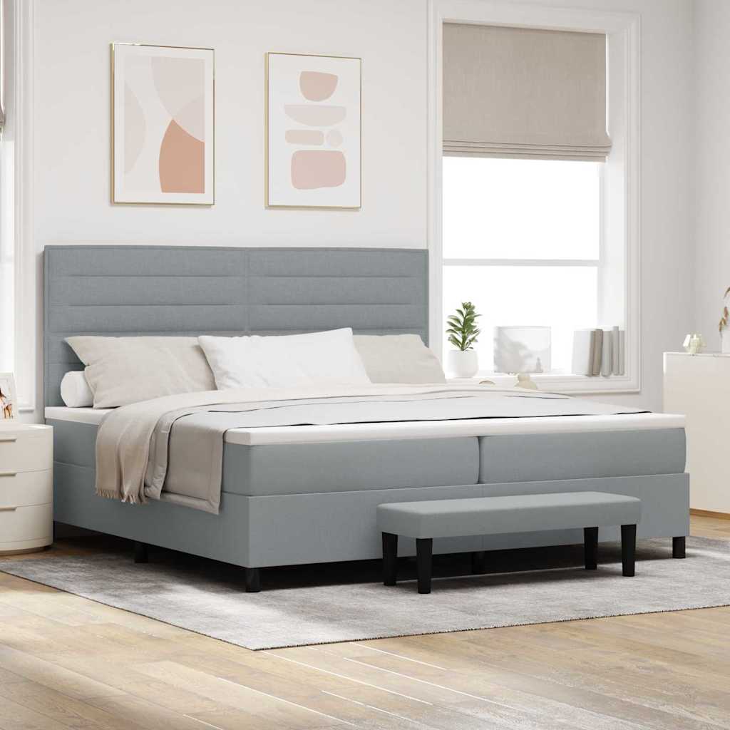 Box spring bed with blue headboard 100 x 200 cm fabric