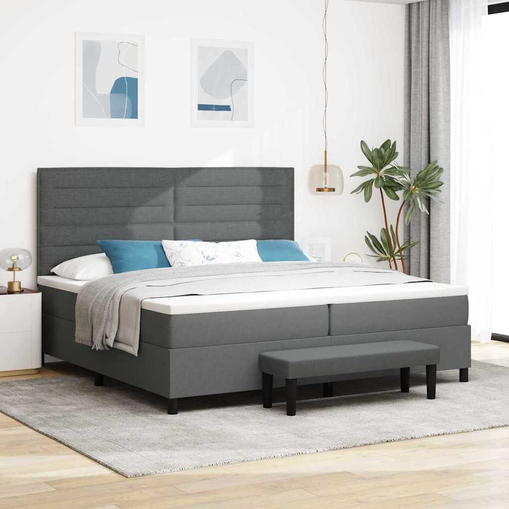 Box spring bed with blue headboard 100 x 200 cm fabric