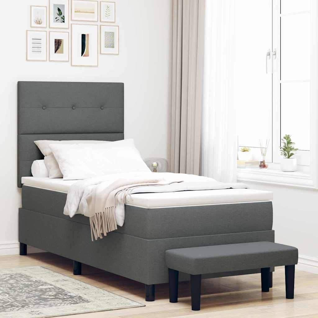 Box spring bed with blue headboard 100 x 200 cm fabric