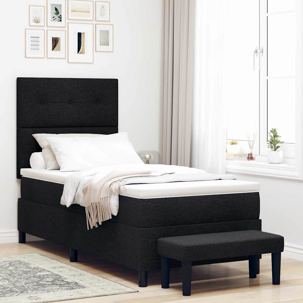 Box spring bed with blue headboard 100 x 200 cm fabric