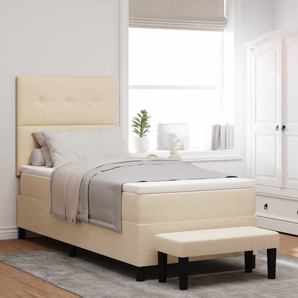 Box spring bed with blue headboard 100 x 200 cm fabric