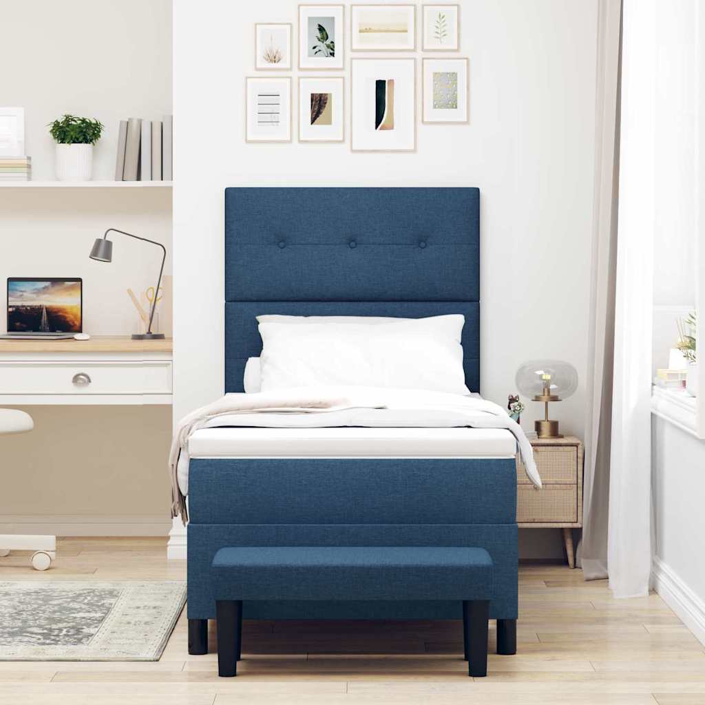 Cama tipo Box Spring con cabecera Azul 100 x 200 cm tela