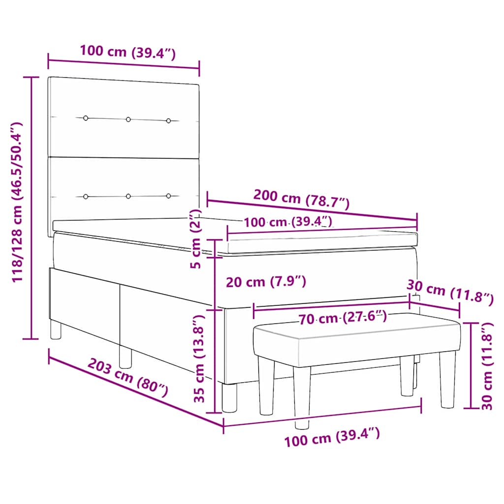 Cama tipo Box Spring con cabecera Azul 100 x 200 cm tela
