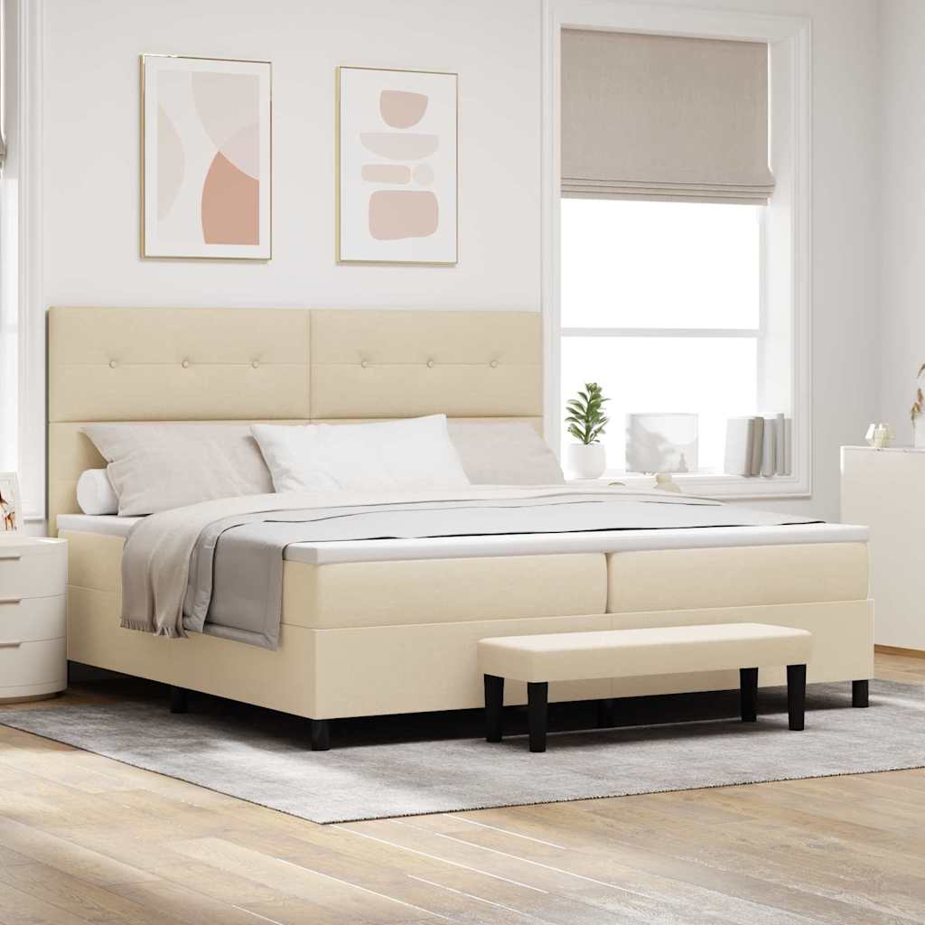 Box spring bed with blue headboard 100 x 200 cm fabric