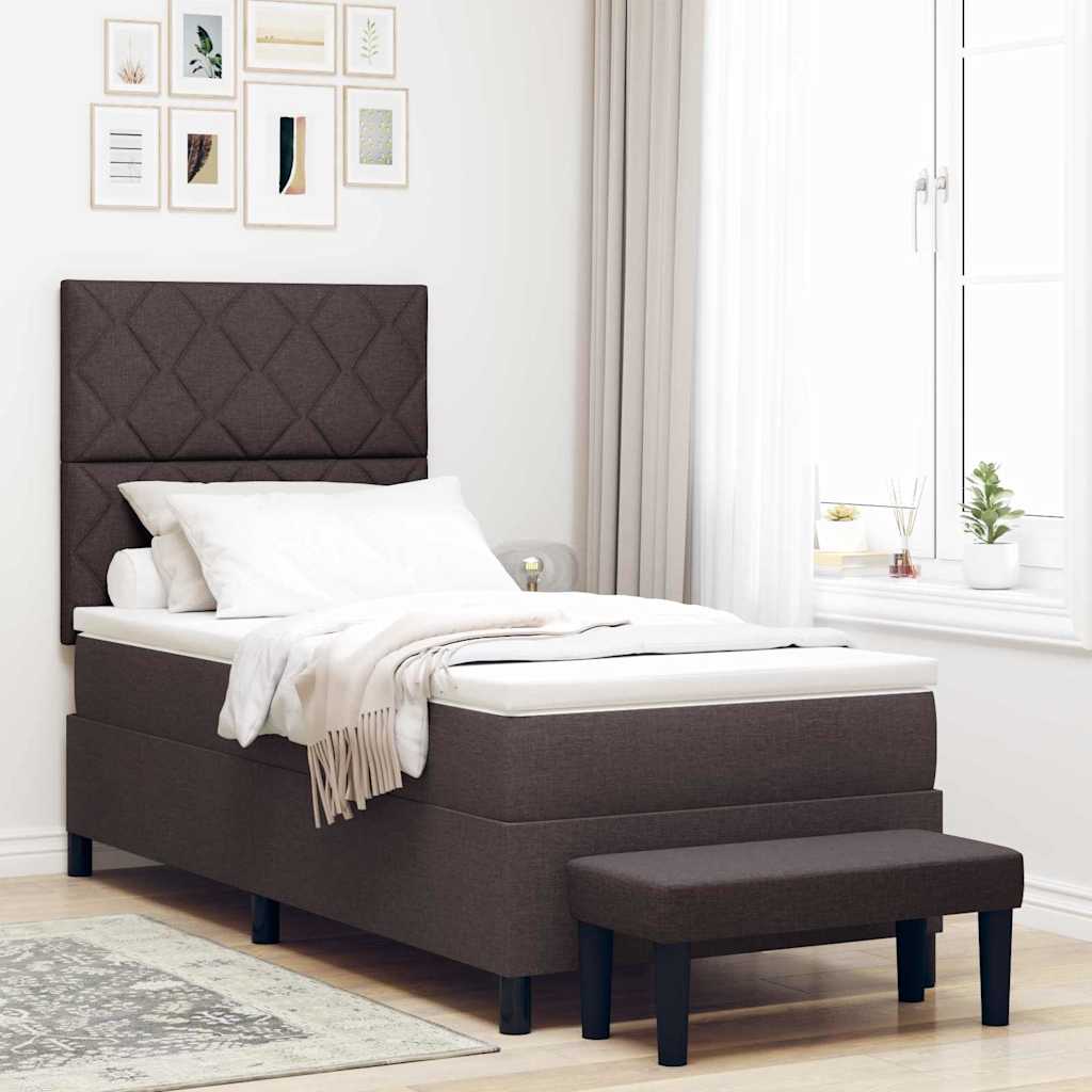 Box spring bed with blue headboard 100 x 200 cm fabric