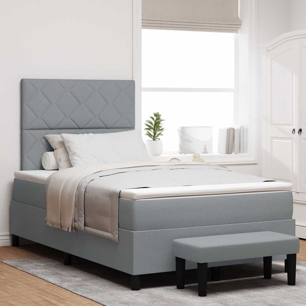 Box spring bed with blue headboard 100 x 200 cm fabric