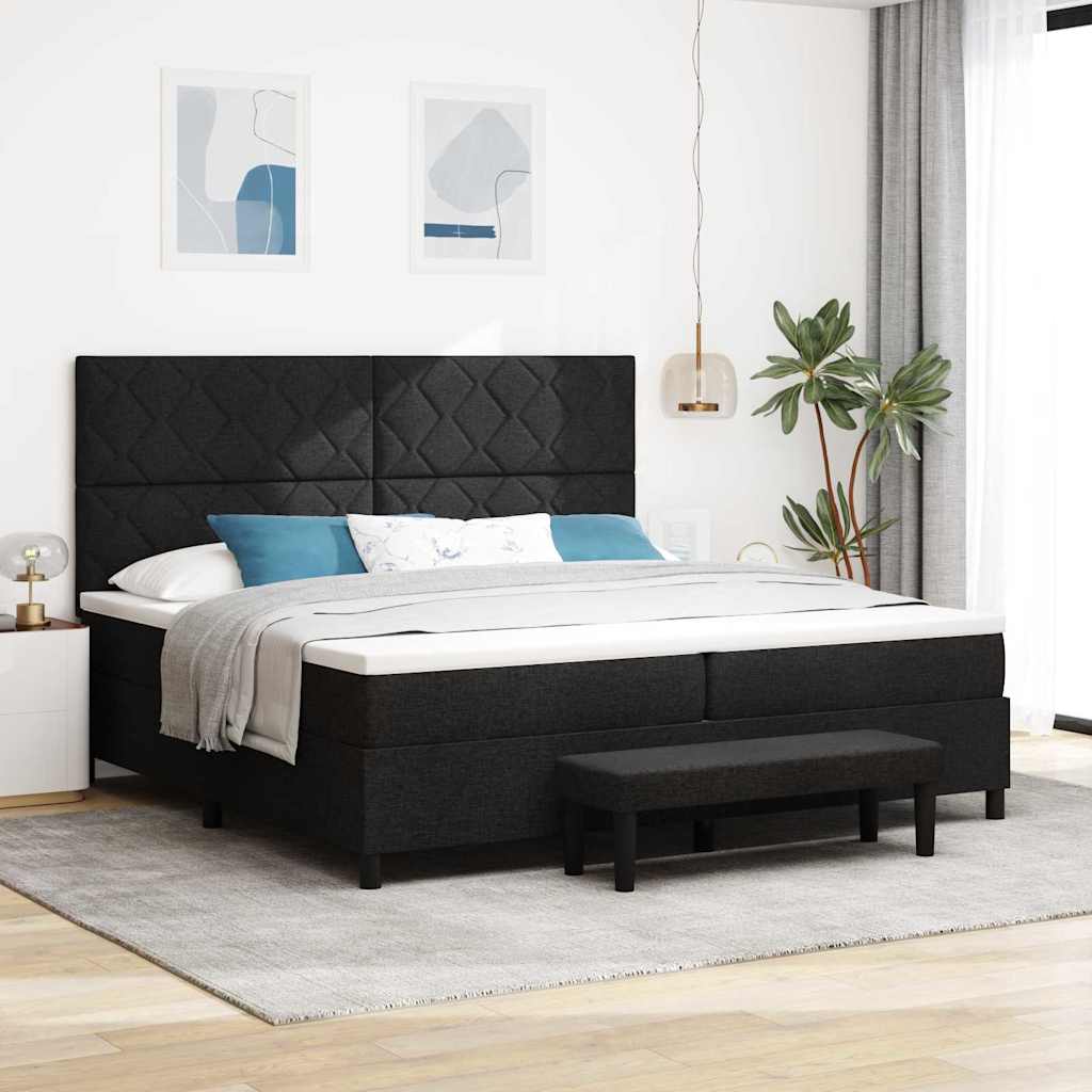 Box spring bed with blue headboard 100 x 200 cm fabric