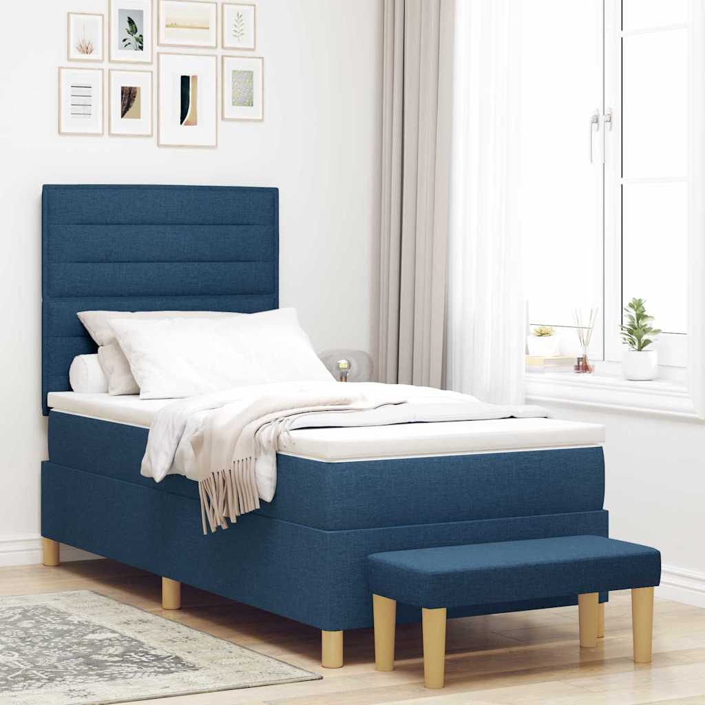 Cama tipo Box Spring com cabeceira Azul 190 x 120 cm tecido