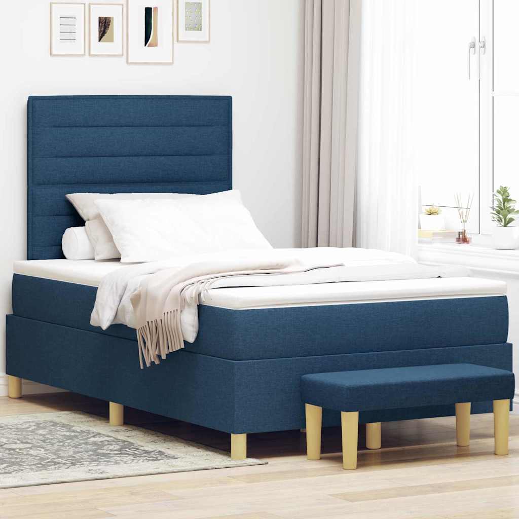 Cama tipo Box Spring com cabeceira Azul 190 x 120 cm tecido