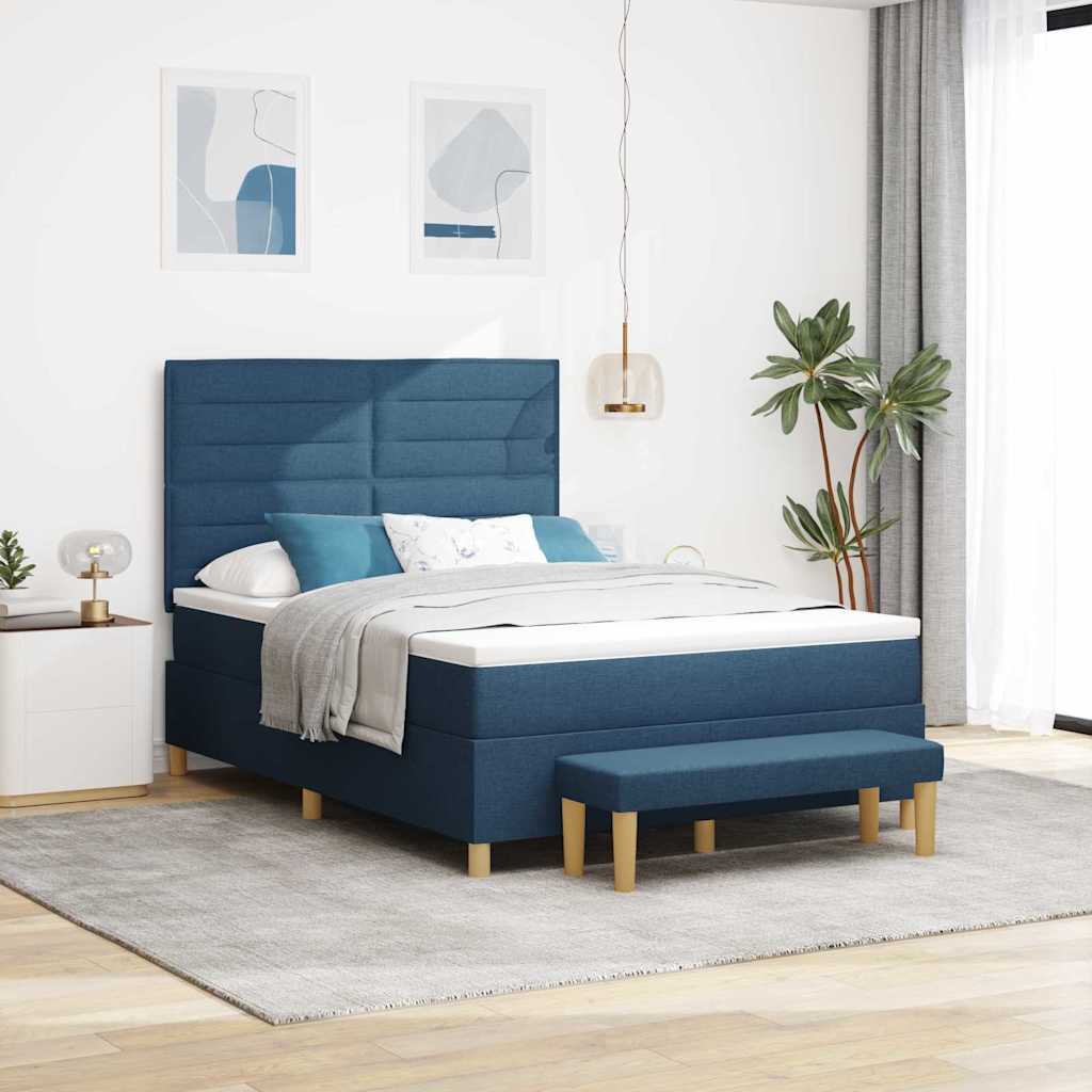 Cama tipo Box Spring com cabeceira Azul 190 x 120 cm tecido