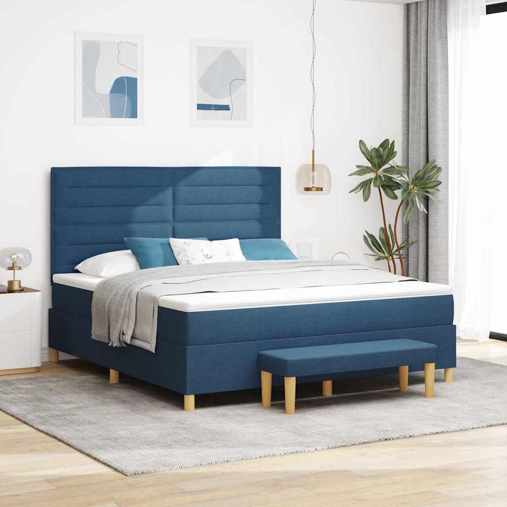 Cama tipo Box Spring com cabeceira Azul 190 x 120 cm tecido