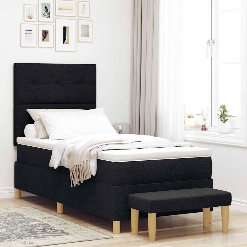 Cama tipo Box Spring com cabeceira Azul 190 x 120 cm tecido