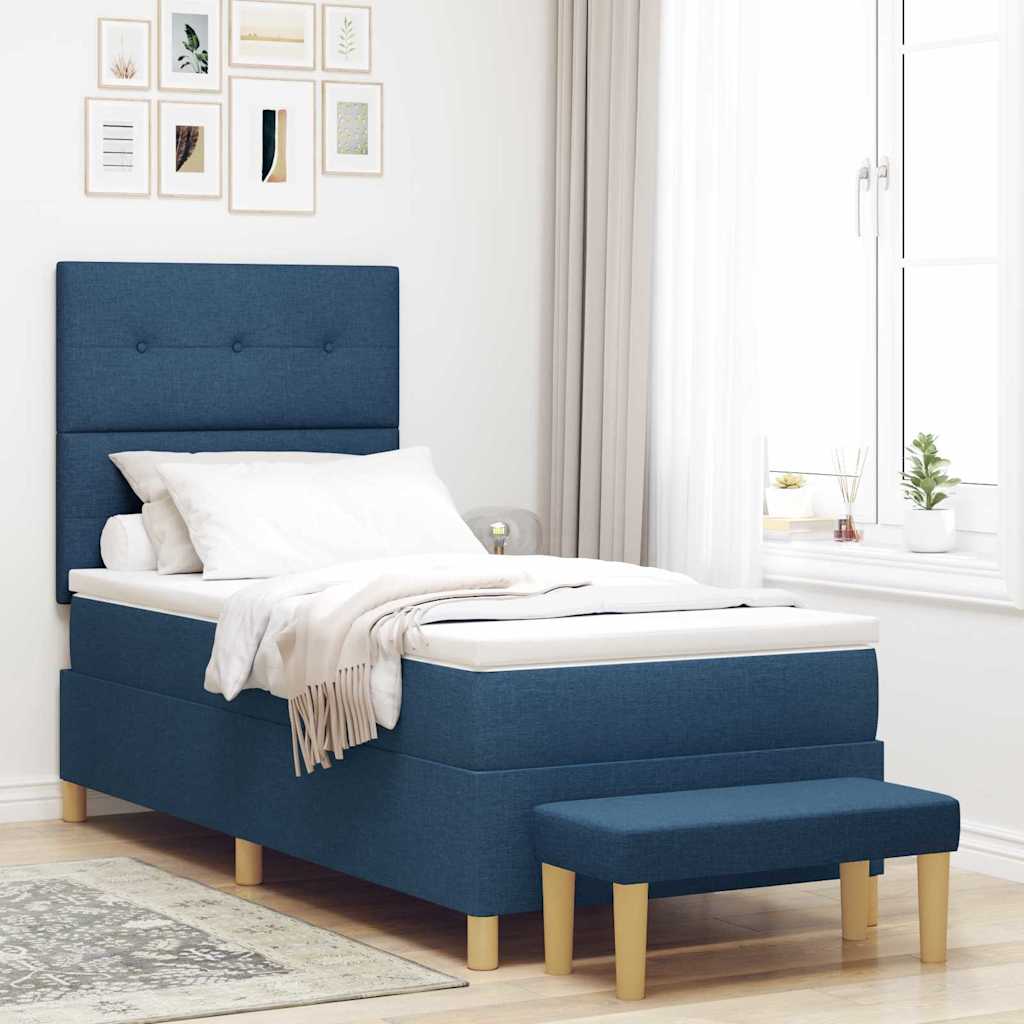 Cama tipo Box Spring com cabeceira Azul 190 x 120 cm tecido