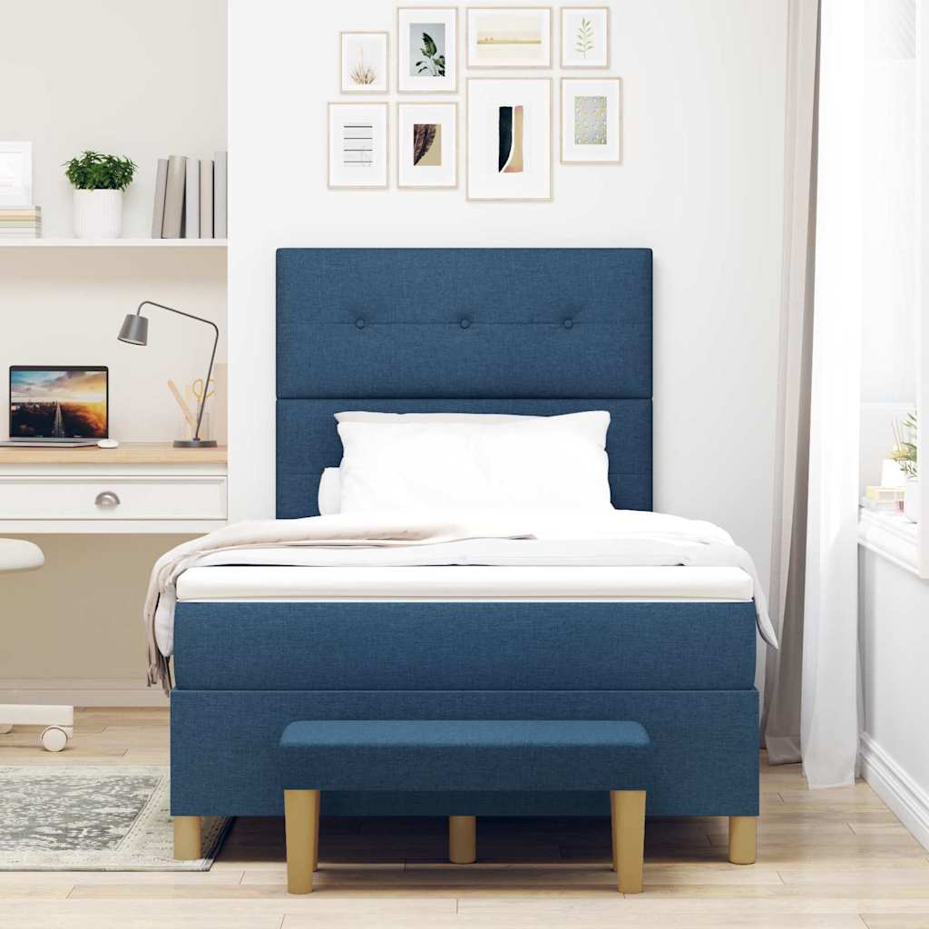 Cama tipo Box Spring con cabecera Azul 190 x 120 cm tela