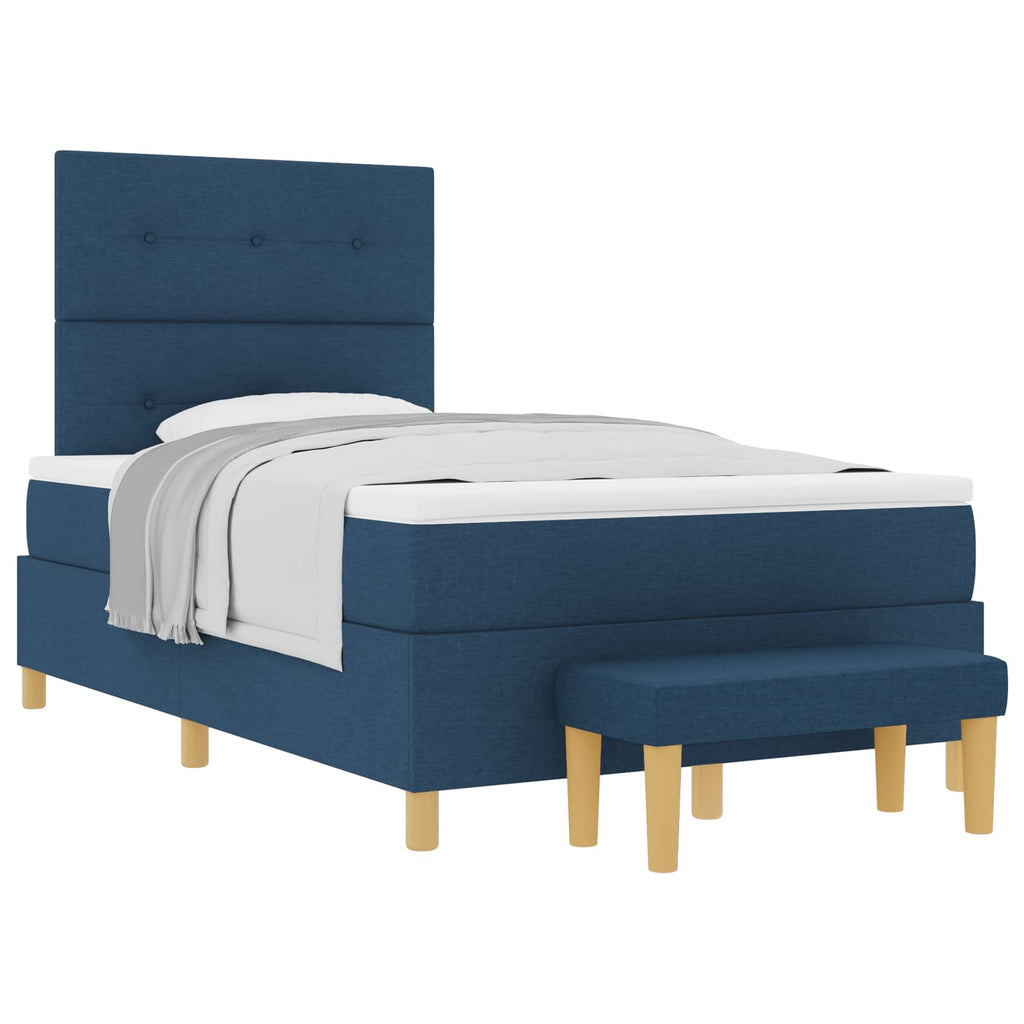 Cama tipo Box Spring con cabecera Azul 190 x 120 cm tela