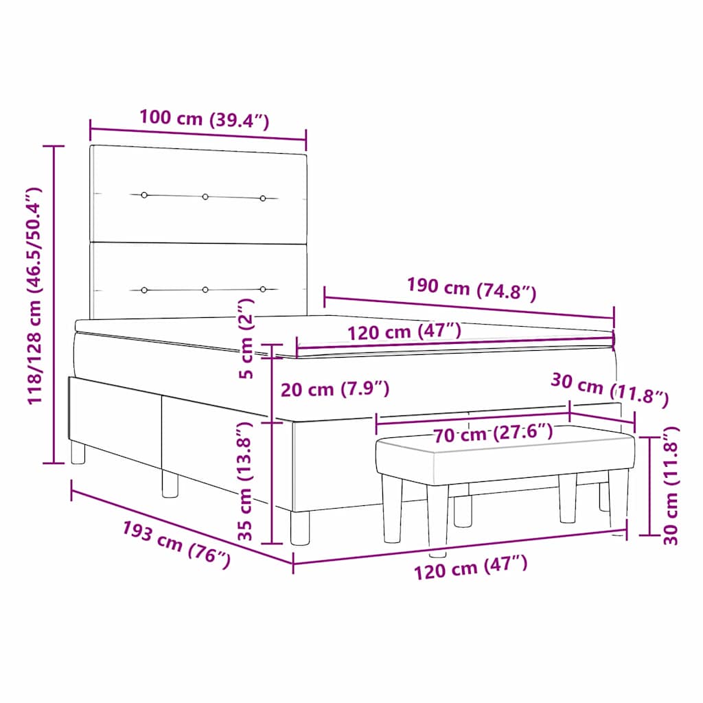 Cama tipo Box Spring con cabecera Azul 190 x 120 cm tela