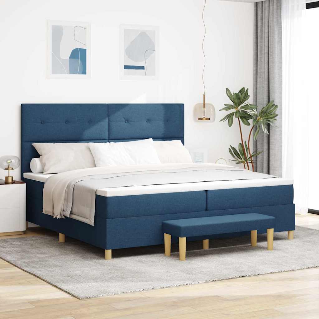 Cama tipo Box Spring com cabeceira Azul 190 x 120 cm tecido