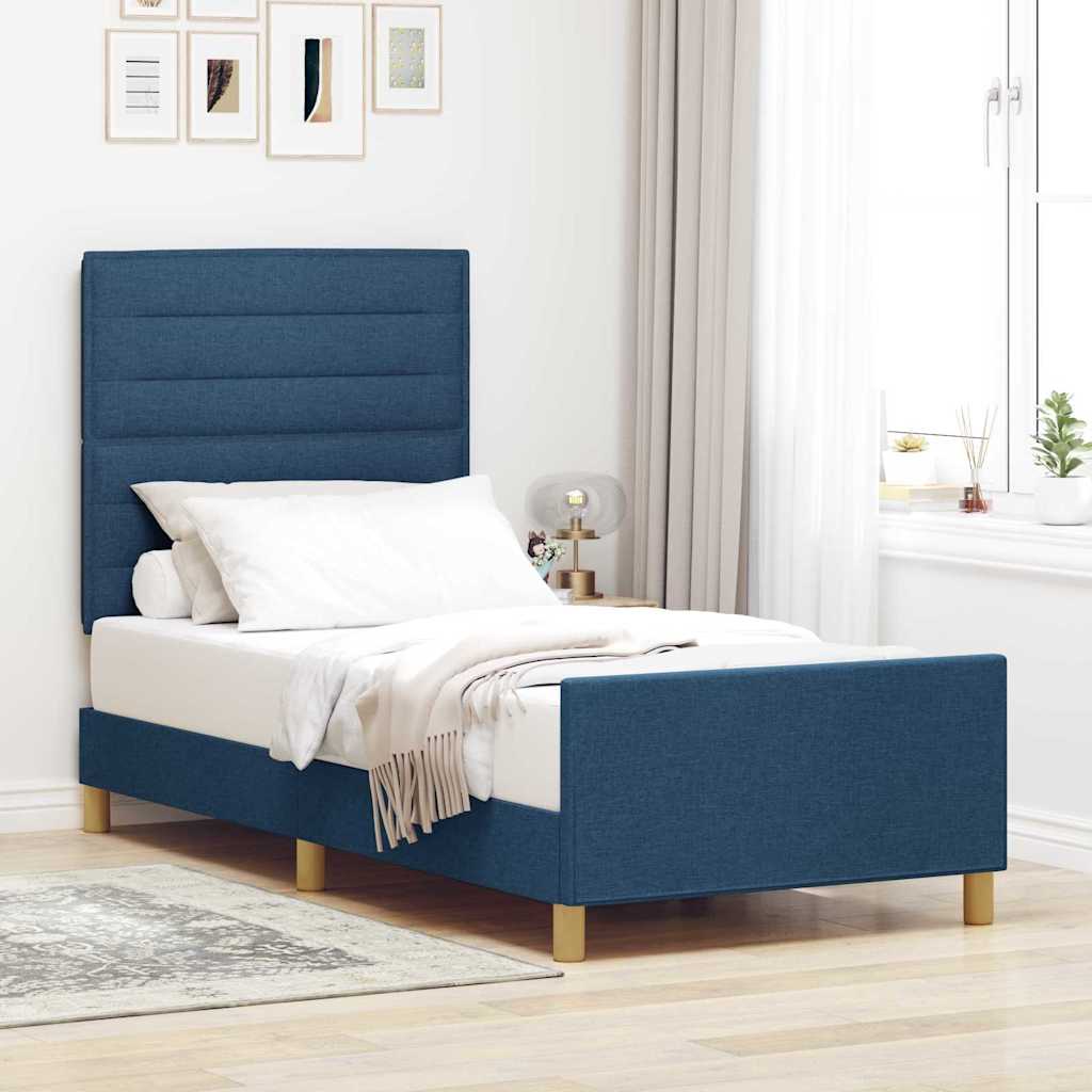 Estrutura de cama com cabeceira Azul 100 x 200 cm tecido