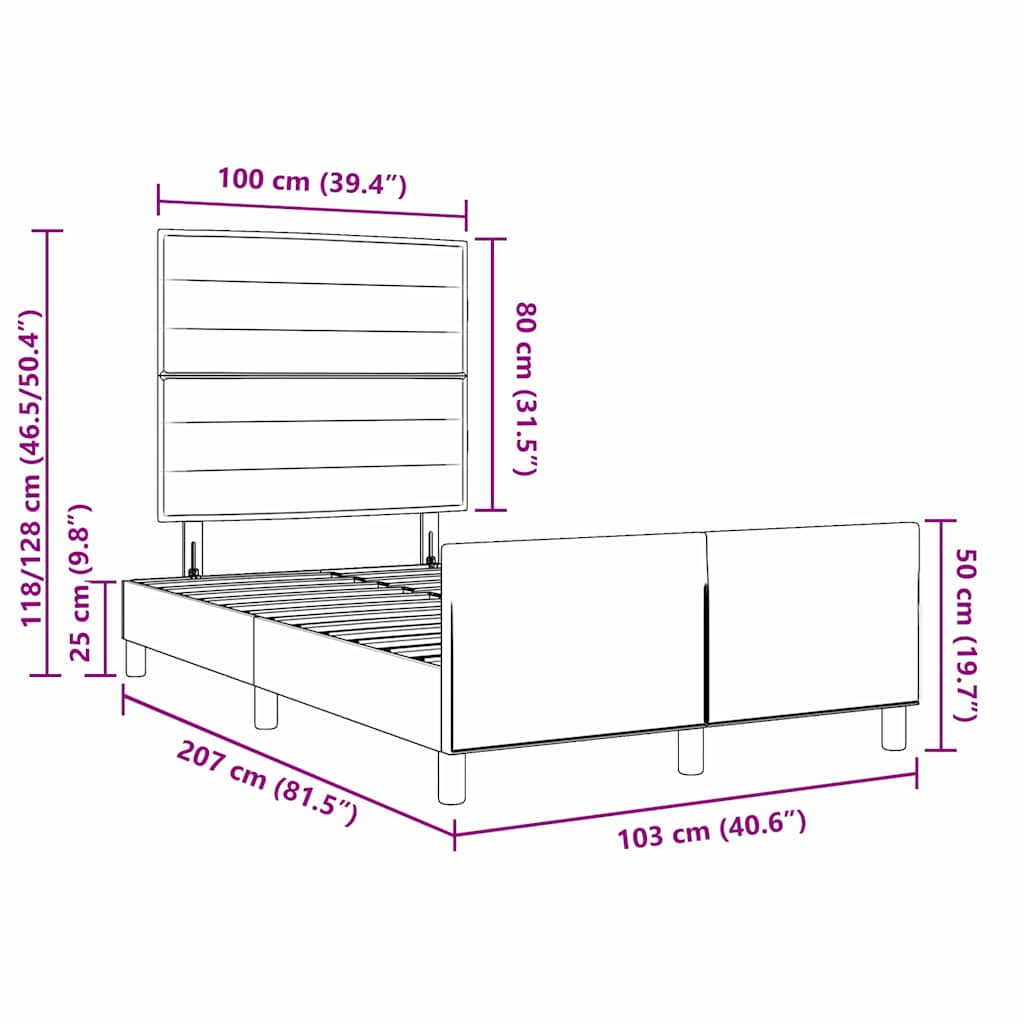 Estructura de cama con cabecera Azul 100 x 200 cm tela
