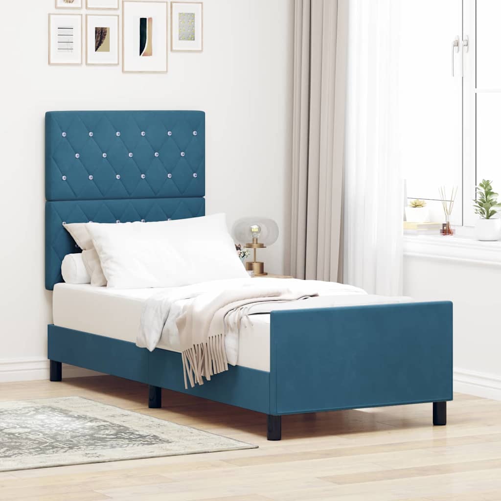 Cama Box Azul Escuro 100 x 200 cm Veludo
