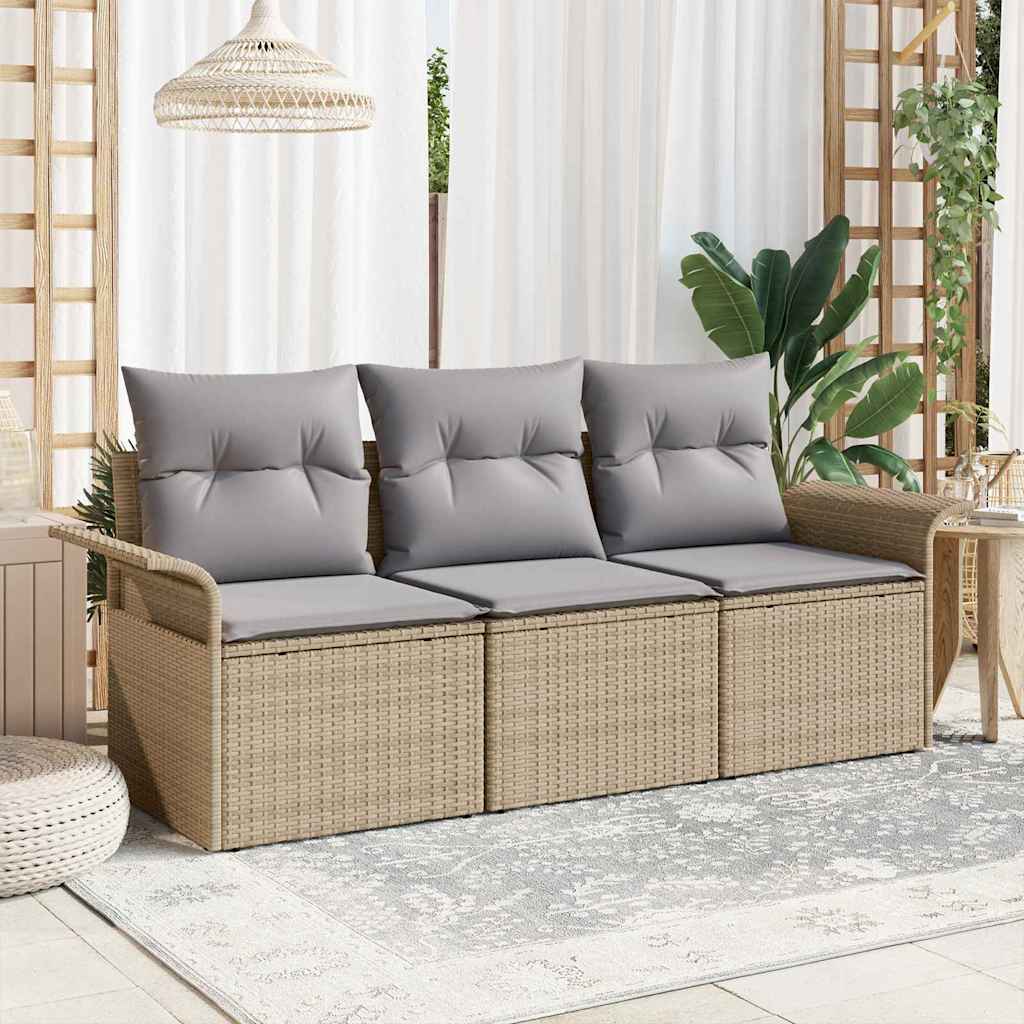 Conjunto de sofá de jardín con cojín 3 pcs Beige Poliratán