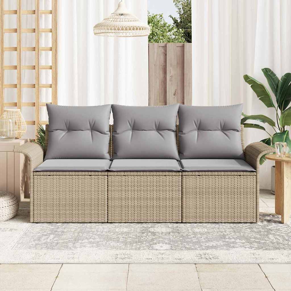 Conjunto de sofá de jardín con cojín 3 pcs Beige Poliratán