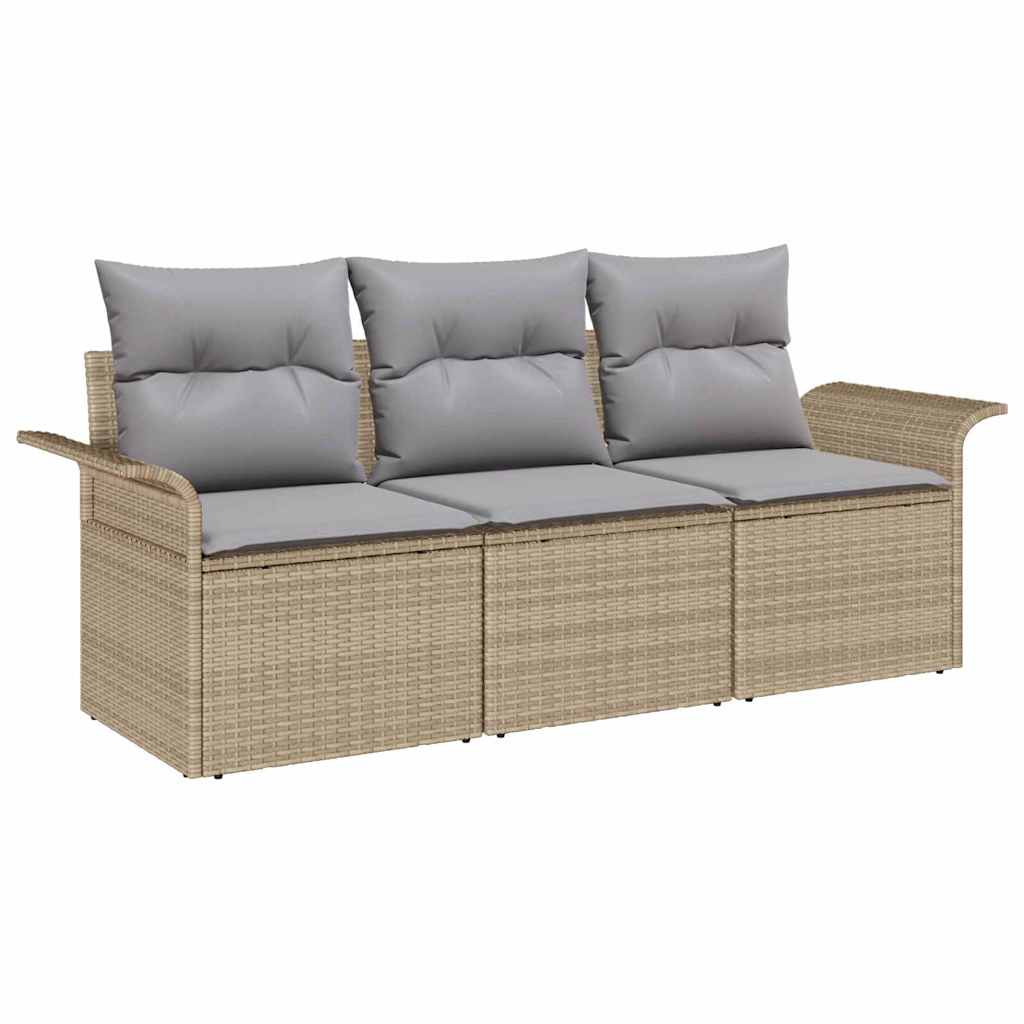 Conjunto de sofá de jardín con cojín 3 pcs Beige Poliratán