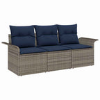 Conjunto de sofá de jardín con cojín 3 pcs Gris Poliratán