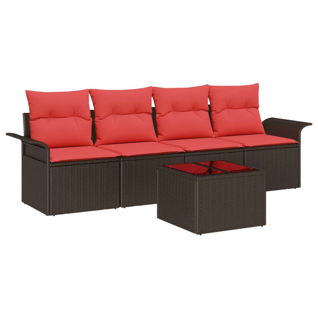 Conjunto de sofá de jardín 5 pcs Beige y Rojo ratán sintético