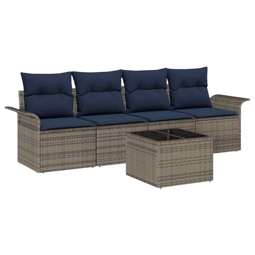 Conjunto de sofá de jardín 5 pcs Gris y marino ratán sintético