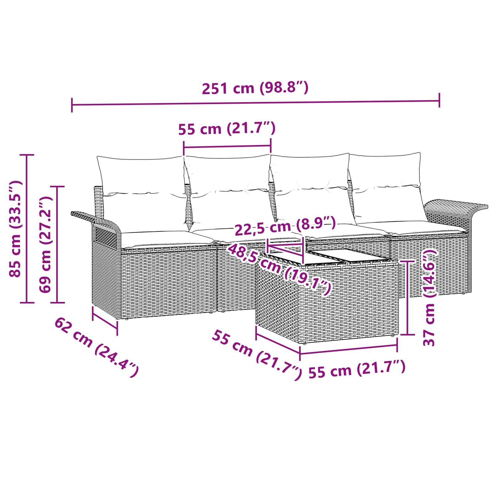 Conjunto de sofá de jardín 5 pcs Gris y marino ratán sintético
