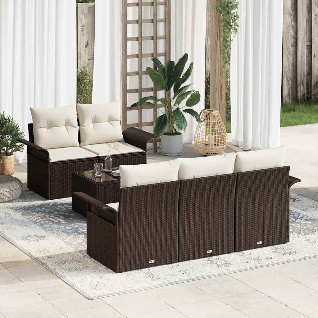 Conjunto de sofá de jardín 6 pcs Beige y Crema 55 x 55 x 37 cm