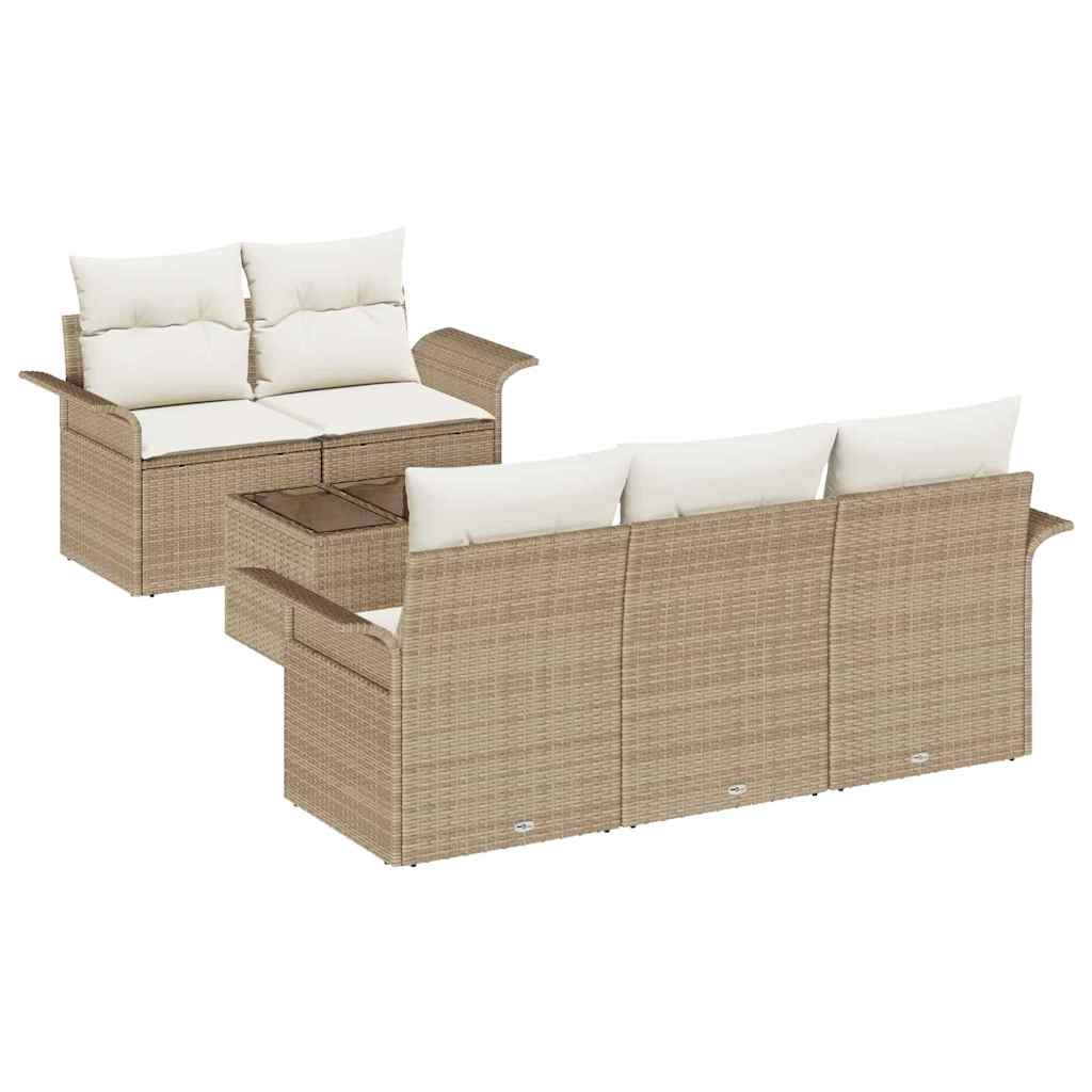 Conjunto de sofá de jardín 6 pcs Beige y Crema 55 x 55 x 37 cm