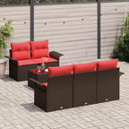 Conjunto de sofá de jardín 6 pcs Beige y Rojo ratán sintético