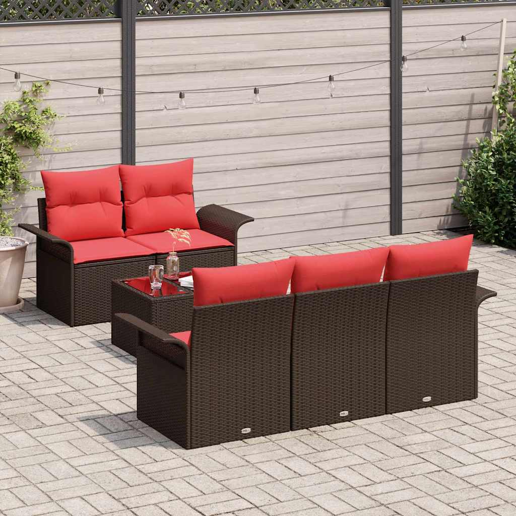 Conjunto de sofá de jardín 6 pcs Beige y Rojo ratán sintético