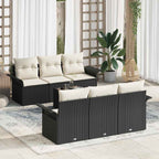 Conjunto de sofás de jardín 7 pcs Negro y crema ratán sintético