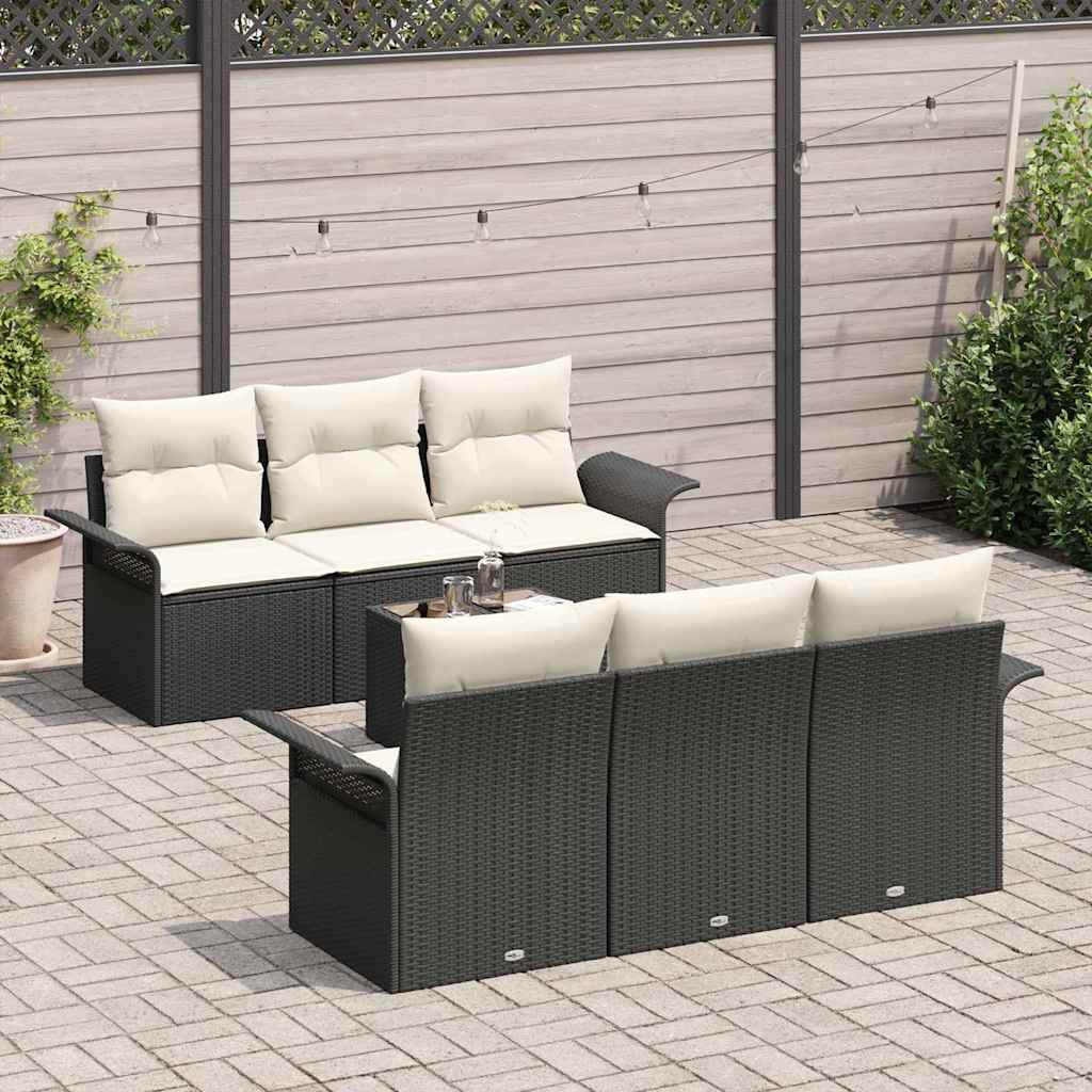 Conjunto de sofás de jardín 7 pcs Negro y crema ratán sintético
