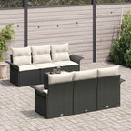 Conjunto de sofás de jardín 7 pcs Negro y crema ratán sintético