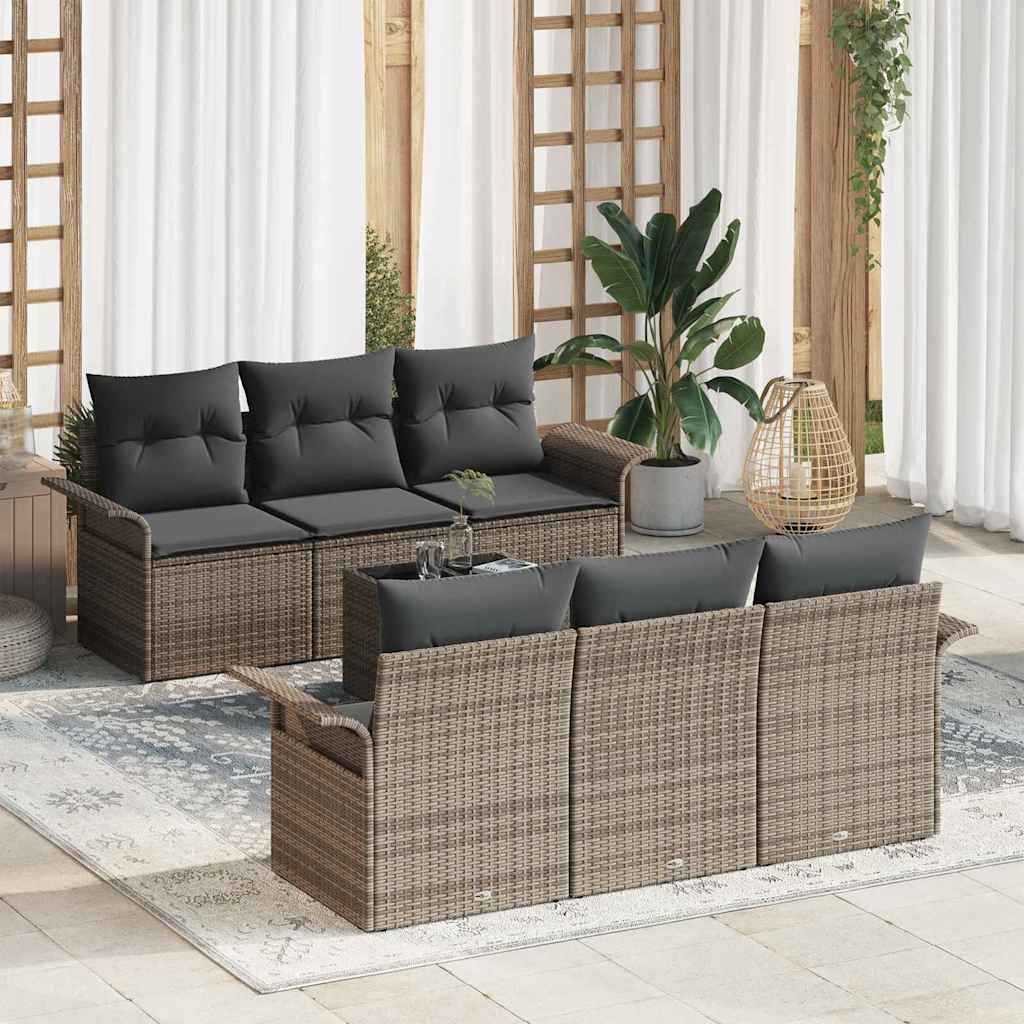 Conjunto de sofás de jardín 7 pcs Gris ratán sintético