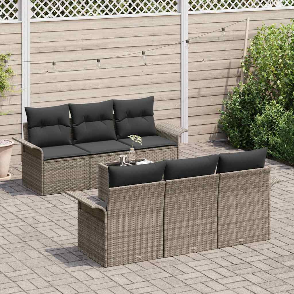 Conjunto de sofás de jardín 7 pcs Gris ratán sintético