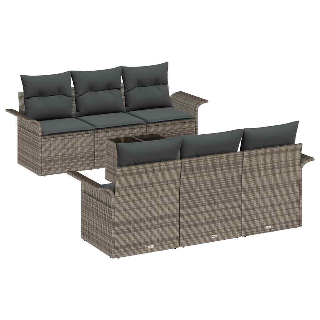 Conjunto de sofás de jardín 7 pcs Gris ratán sintético